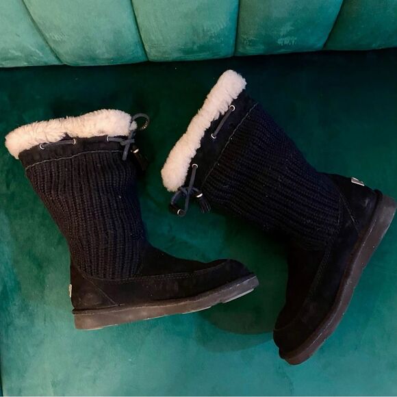 UGG Suburb Crochet Size 6 Suede Sweater Lined Boots - Picture 8 of 16